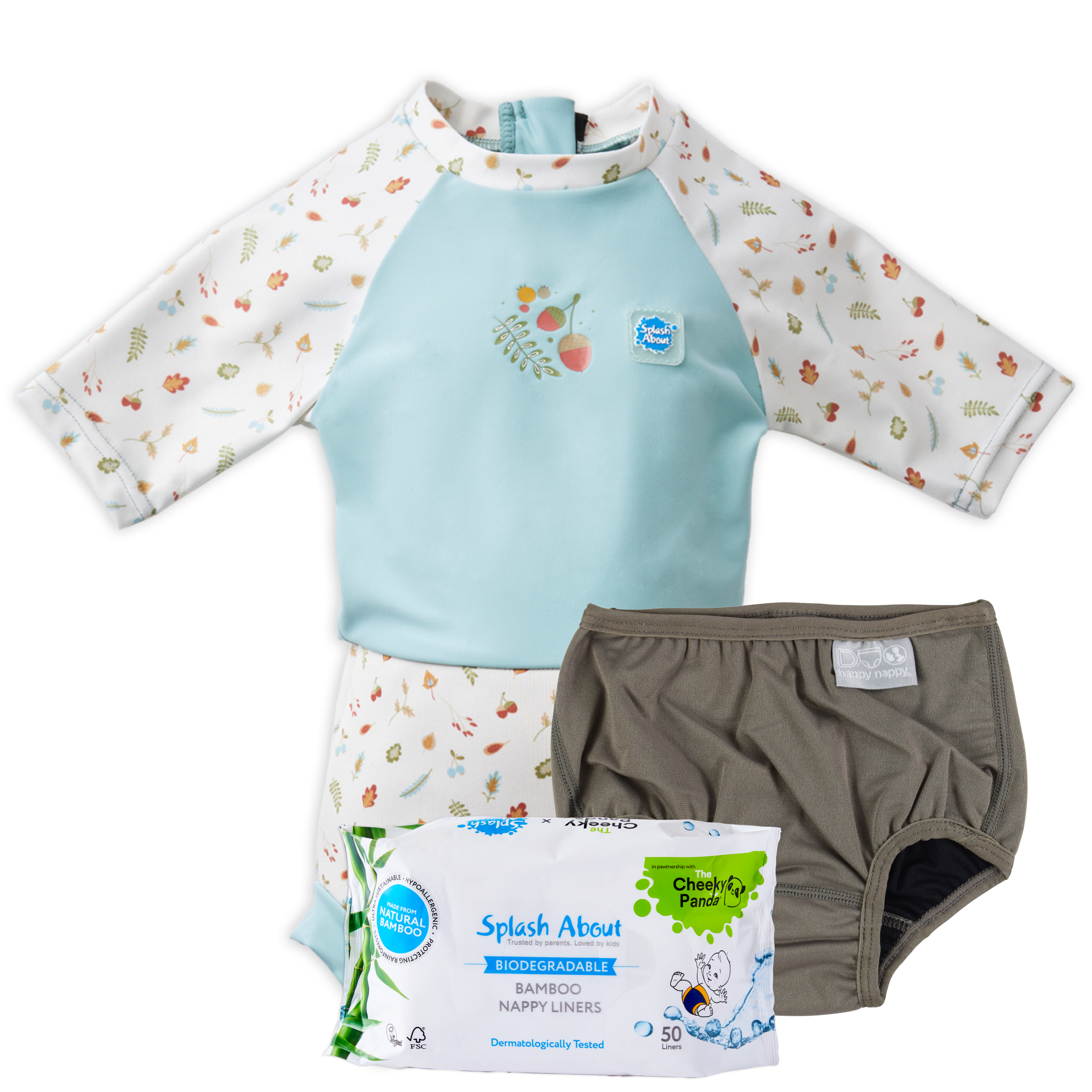 Happy Nappy™ Sunsuit, Silver Lining Diaper Wrap & Diaper Liners Bundle