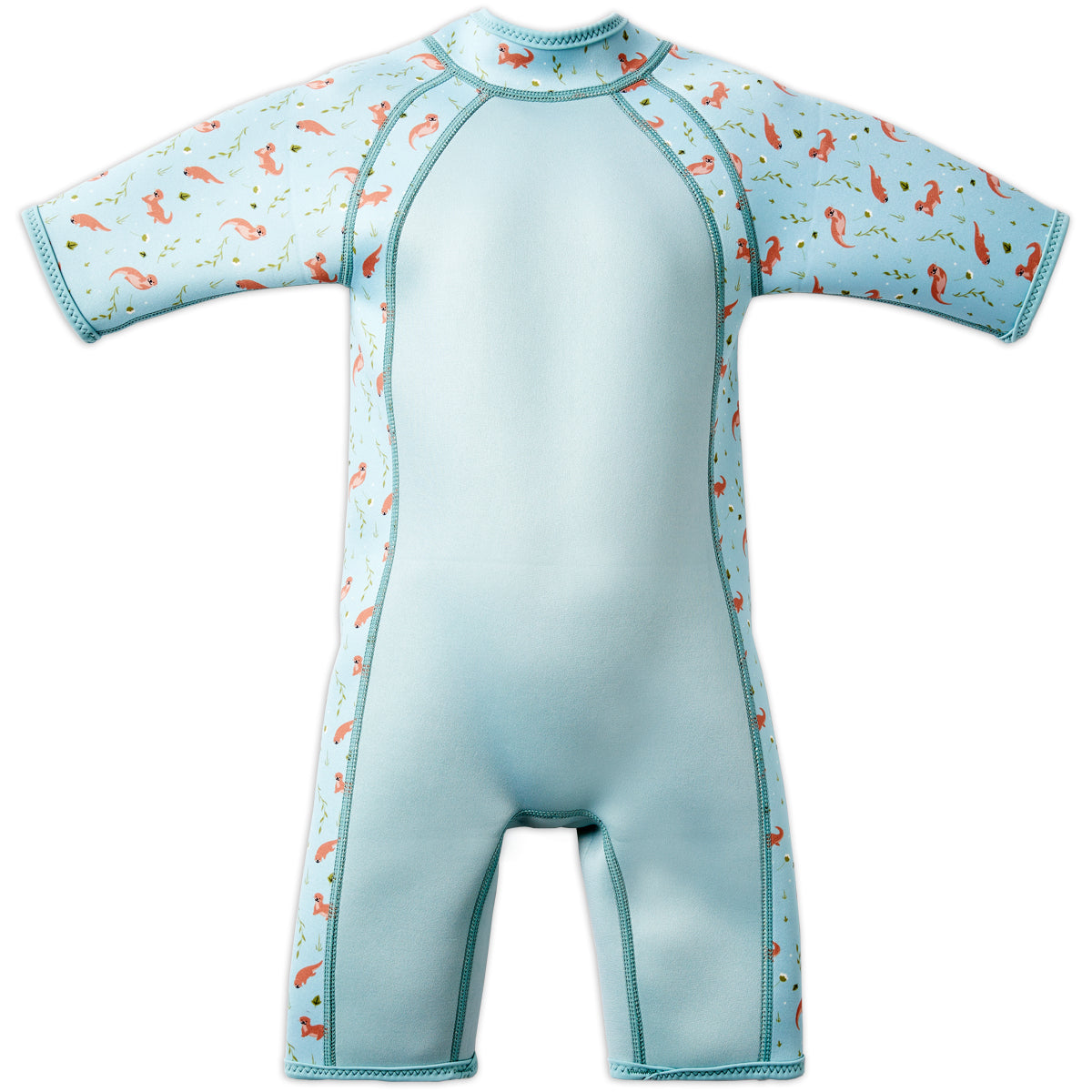 image of the back of a playful otters kids shorty wetsuit
